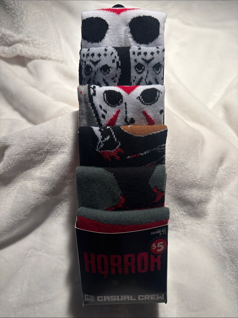 Horror Graphic Crew Socks - Black/Grey/Red - Unbranded